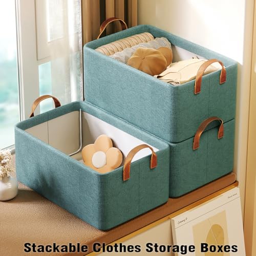 AARAINBOW 4 Pcs Closet Clothes Organizer with Handle, Fabric storage Box with Steel Frame Stackable Shelf Storage Baskets Foldable Storage Baskets for Organizing Clothes Jeans, 23L (4 Green) - color: 4 Green