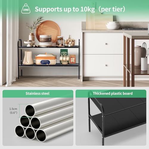 Expandable 2-Tier Under Sink Organizer, 8 Removable Plastic Boards, Tool-Free Installation (Black, 2-Tier 8 Boards) - color: Black, size: 2-TIER 8 Boards