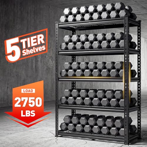 REIBII 40" W Metal Storage Shelves, 5 Tier Steel Garage Shelves, 72" H Adjustable Industrial Shelving Unit and Storage Shelf for Kitchen, Office, Basement, Pantry, Closet, Shed, 2750LBS - size: 40"Wx16"D x 72"H