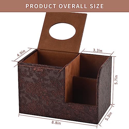 PU Leather Tissue Box Cover Square Tissue Holder Tissues Box Organizer with 2 Compartment,Remote Control Holder,Multifunctional Decorative Tissue Box Covers Cube,Home Office Desktop Storage Box,Retro - color: Retro