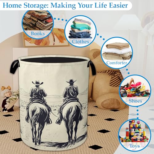 Western Cowboy Desert Riding Laundry Basket Collapsible Laundry Hamper Clothes Toy Storage Bin for Bathroom Bedroom Room Decor 16" X 20.8" - color: Western Cowboy Desert Riding