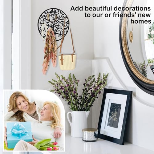 Round Decorative Home Key Holder Wall Mount, Metal Tree Car Key Rack for Wall Organizer for Keys, Wallets, Hats, Used for Decor for House Entryway, Kitchen, Garage, Office (8" Black) - color: 8" Black