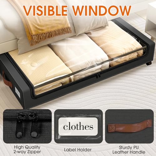 SpaceHacks Under Bed Storage with Wheels 1Pack Storage Containers with Clear Window&Label Under Bed Drawers Rolling Under Bed Storage for Clothes,Shoes, Blankets (30.71 x 16.93 x 6.69 in, Black) - color: Black, size: 1 pack