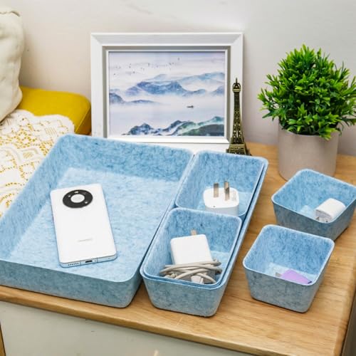 Desk Drawer Organizer Bins, 8pcs Felt Shallow Bathroom Storage Trays, Office Accessories & Workspace Organizers Jewelry & Makeup Boxes Containers(Blue) - color: Blue