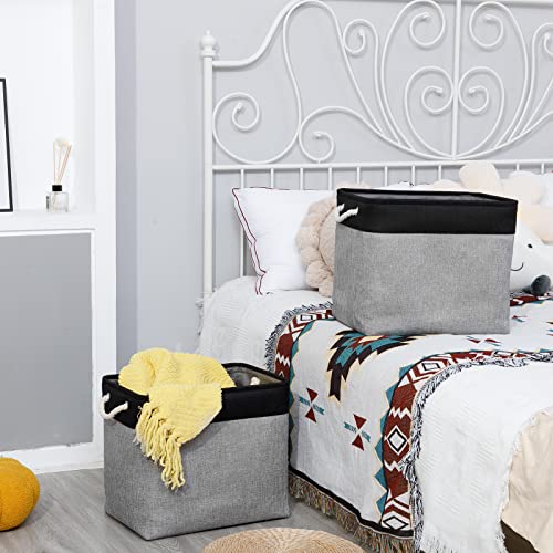 Bidtakay Storage Baskets Extra Large Baskets for Organizing Grey Rectangle Laundry Basket Linen Fabric Bins Set of 2 Clothes Baskets for Closet Shelves Hallway Bedroom Toy Organizer 17x12x15 In - color: Black&grey, size: 2 Pack-XL-17x12x15 In