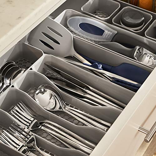 Spectrum Hexa 6-Divider Expandable Silverware Tray (Stone Gray) - in-Drawer Organizer for Kitchen Accessories, Cutlery, Knives, & More/Easy-to-Clean Home & Apartment Essential - color: Stone Gray, size: 6 Divider Expandable