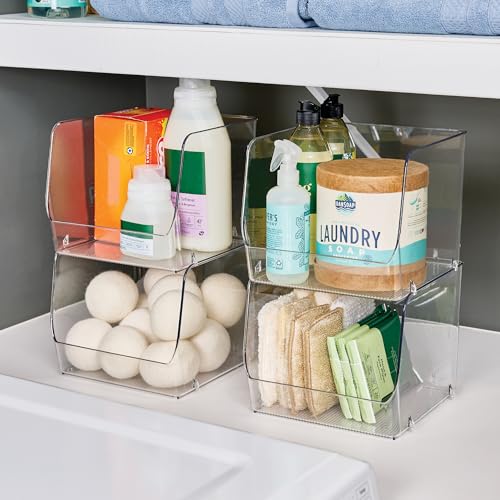 iDesign Linus Stacking Organizer Bins for Kitchen, Pantry, Office, Bathroom, Extra Large-Clear - size: Large