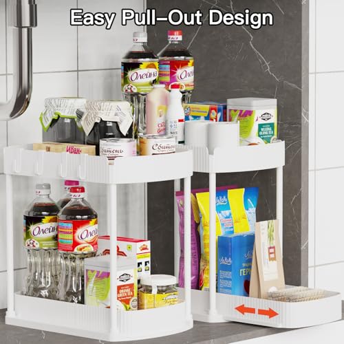 Ukeetap 2 Pack Multi-Purpose Pull-Out Storage Organizers, Under Sink & Cabinet Storage, 12.8 Inch, White - color: White, size: 12.8 Inch