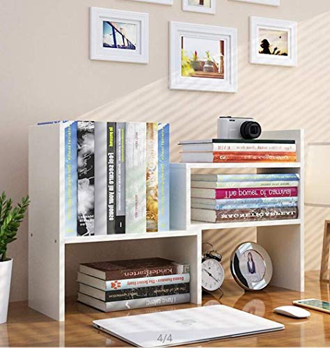 Sorfity Expandable Wood Desktop Bookshelf Desktop Organizer Office Storage Rack Wood Display Shelf - Free Style Display True Natural Stand Shelf Rack Assemble - color: White