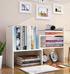 Sorfity Expandable Wood Desktop Bookshelf Desktop Organizer Office Storage Rack Wood Display Shelf - Free Style Display True Natural Stand Shelf Rack Assemble - color: White
