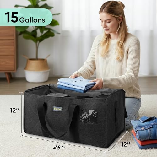 BALEINE Extra Large Storage Tote with Zippers & Carrying Handles, Heavy-Duty Oxford Fabric Moving Bags for Laundry, Space Saving, Storage, 2-Pack, Charcoal Black - color: Black, size: 2-Pack