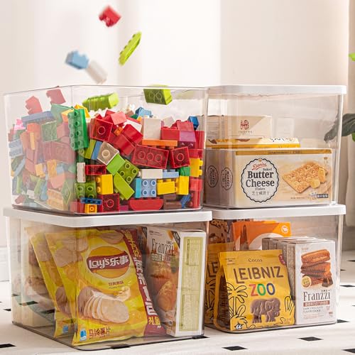 Clear plastic storage bins with LIDS,storage containers for snacks, cosmetics, books, dog food, Storage Organizer for Nursery，Kitchen, Living room,Bedroom, Bathroom, Office (Clear-White Lid, 4XL) - color: Clear-White Lid, size: 4XL