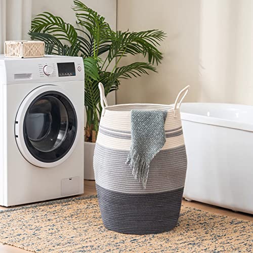 Cotton Rope Laundry Hamper by YOUDENOVA, 105L - Woven Collapsible Laundry Basket - Clothes Storage Basket for Blankets organizing, Bedroom Storage, Clothes Hamper – Grey - color: Dark Grey