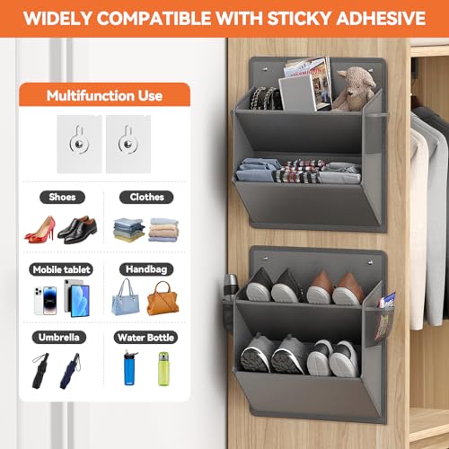 2 Pack RV Shoe Storage with Sticky Adhesive Tape, Over the Door Shoe Rack, Wall Hanging Shoe Organizer with Large Deep Pockets for Camper, Narrow Space Saving Closet Organizers - Grey - color: Grey