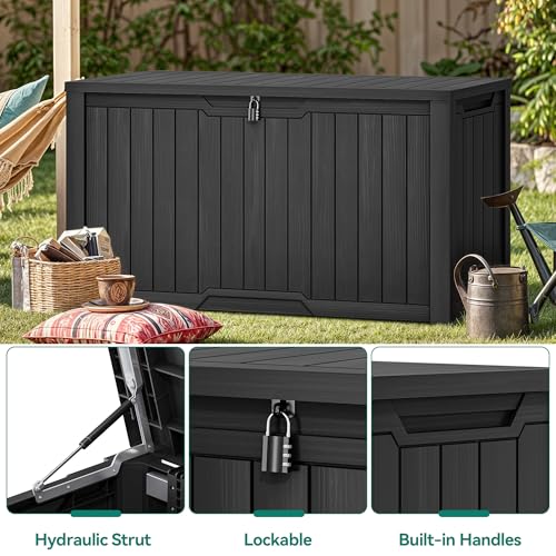 YITAHOME XXL 240 Gallon Large Outdoor Storage Deck Box for Patio Furniture, Outdoor Cushions, Garden Tools and Sports/Pools Equipment, Weather Resistant Resin, Lockable (Black) - color: Black, size: 240 Gallon, style: Deck Box