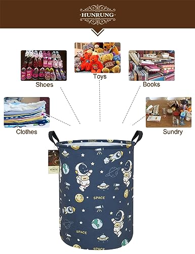 Collapsible Fabric Storage Basket, Waterproof Laundry Hamper with Handles, Round Storage Bin for Clothes Toys, Foldable Organizer for Bedroom Nursery Bathroom(Round-Blue Space Astronaut) - color: Round-Blue Space Astronaut