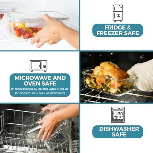 Razab 35 Pc Set Glass Food Storage Containers with Lids - Meal Prep Airtight Bento Boxes BPA-Free 100% Leak Proof (15 lids,15 glass & 5 Plastic Sauce/Dip Containers) - color: Blue