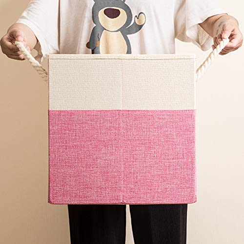 PRANDOM Large Foldable Cube Storage Bins 13x13 inch [4-Pack] Fabric Linen Storage Baskets Cubes Drawer with Cotton Handles Organizer for Shelves Nursery Closet Bedroom Pink - color: Pink, size: 13x13 inch(4-Pack)