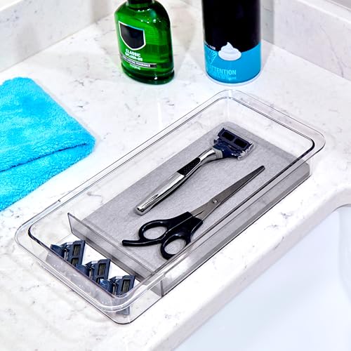 madesmart Dental Tray Drawer Organizer with Drying Stone, Clear Plastic Organizer for Toothbrush, Dental Floss, Water Flosser, Mouthwash - size: Regular