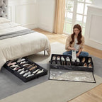 Lifewit Under Bed Shoe Storage Organizer 4 Pack(16 Shoes Cells), 4.3 Inches Profile Fabric Shoes Container Box with Clear Cover, Foldable Storage Bag with 2 Handles, Fits 32 to 64 Pairs - style: 16 Shoes Cells