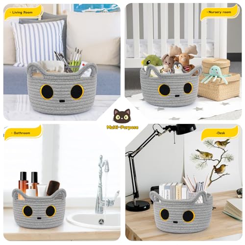Small Storage Basket, Cat Basket Woven Cotton Rope Basket for Nursery, Baby Blanket Organizer with Handles for Toys,Towels,Clothes, Baby Storage for Gifts Cat Dog Bin Toys 8.5×4.5 inches,Grey - color: Grey, size: 9 × 5 inches