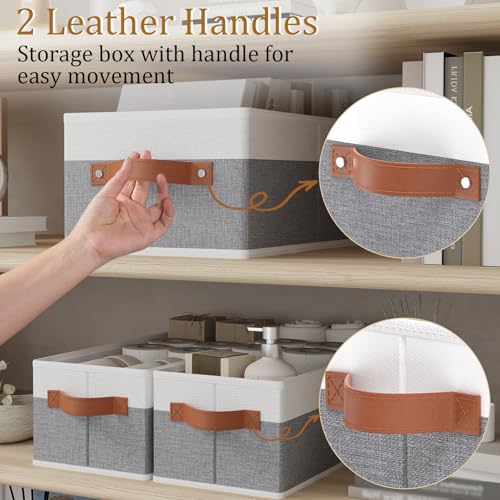 OUTBROS Storage Bins,Foldable Storage Baskets for Organizing,Fabric Storage Boxes With Handles,For bedrooms, living rooms, Shelves,Gray/White,15x6.1x5.1in,6-Pack - color: Gray/White, size: 15x6.1x5.1in(6-Pack）