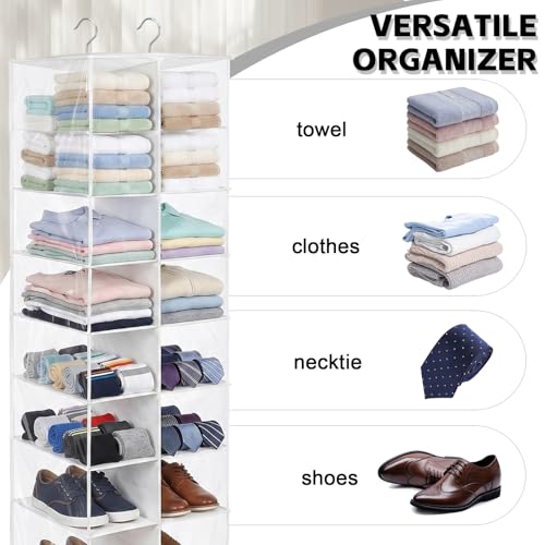 coastal rose Hanging Shoe Closet Organizer, 30 Sections Hanging Closet Organizers and Storage Shelves with 6 Mesh Pockets, Space Saving Shoe Rack Holder Hanger, White - color: White
