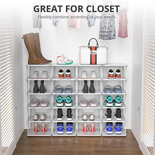 ZOINLIY Stackable Shoe Organizer for Closet, Small Shoe Rack for Entryway, Bedroom, Dorm Rooms, Free Standing Shoe Shelf, Plastic Shoe Cubby for Small Space, Grey Space Saver Shoe Holder - size: 7 Tiers, 2 Columns