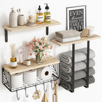 Fixwal Bathroom Floating Shelves Over Toilet Wall Shelves Set with Towel Storage Rack for Bathroom Organization & Wall Decor(Rustic Brown)