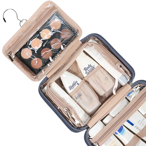 NISHEL Travel Toiletry Bag for Women, Makeup Essentials Organizer, Hanging Case for Accessories, Cosmetics, Medium Size, Aegean-Blue - color: Aegean-Blue, size: Medium