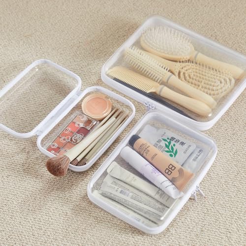MACOPRO 3PCS Clear Zipper Pouches, Kid's Toy Storage Organizer Bins, Zippered Hard Pouch Double, Portable Makeup and Cosmetic Bag, Hard Plastic Case,Clear Zipper Bags Pencil Case, Christmas Storage - size: 3Pcs-SML