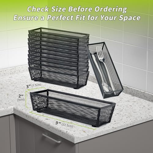 Neudeco Silverware Organizer,Mesh Drawer Organizer for Kitchen，Metal Utensil Organizer for Flatware, Knives, Spoons,Cosmetic (Black 9 * 3 * 2 inch Pack12) - color: Black-12 pack