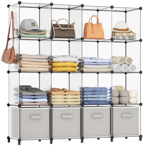 HOMIDEC Closet Organizers and Storage, 16 Cube Storage Organizer, Closet Organizer Bookshelf Cubes Shelves for Clothes, Bedroom, Kids Room, Bathroom, Wardrobe, Garment Racks, Transparent - color: Transparent, size: X-Large