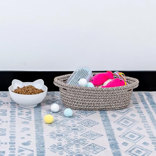 CubesLand Small Cotton Rope Storage Basket Set 5, Shelves Baskets for Organizing with Handle, Decorative Closet Storage Bins for Countertop Toilet Paper Basket for Toilet Tank Top,Mixed Brown Basket - color: Mixed Brown