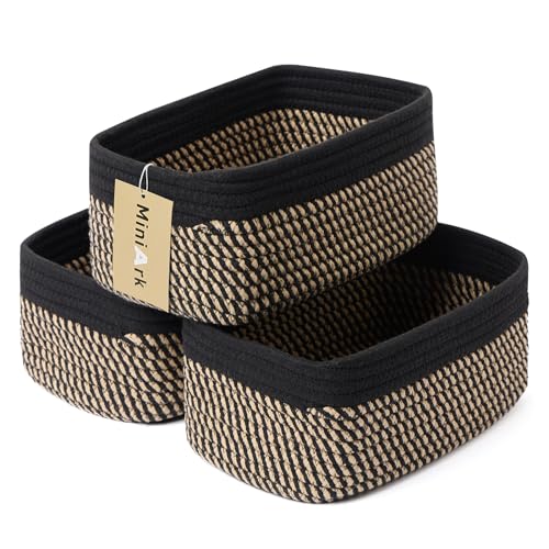 MiniArk Small Storage Baskets for Organizing | Closet Organizer Bins | Shelf Toy Basket | Woven Rope Baskets | Cube Decorative Box | Shallow Basket | 11.5x7.5x4.7” | 3 Packs Black Brown - color: Black/Brown, size: 3pcs-L11.5xW7.5xH4.7"