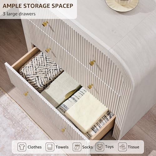 T4TREAM Fluted Dresser with 3 Drawers, 32" Tall Modern Chest of Drawers with Thickened Curved Profile Design, Wood Closet Clothes Storage Organizer for Bedroom, Living Room, Hallway, Alder White - color: Alder White, size: 15.7"D x 30"W x 32"H (3 Drawers)