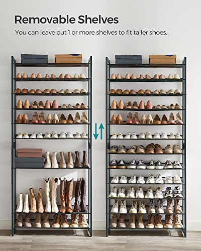 SONGMICS 12-Tier Stackable Shoe Shelf Set, Metal Shoe Storage for Garage, Entryway, with Adjustable Shelves, Hold 48-60 Pairs, Cool Gray ULMR12G01 - color: Charcoal Gray, size: 12 Tiers (36.4"W)