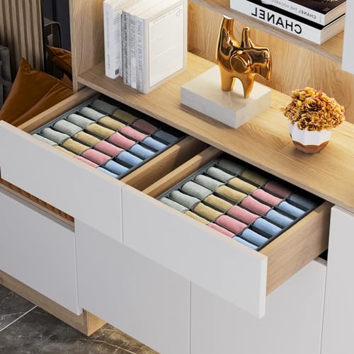 Joyoldelf Sock Drawer Organizer Divider 2 Packs Underwear Organizer, 24 Cell Closet Organizers and Storage Organizer Sock Holders Organizers for Storing Socks, Handkerchiefs, Ties, Belts (Grey) - color: Grey, size: 2*24 Cells