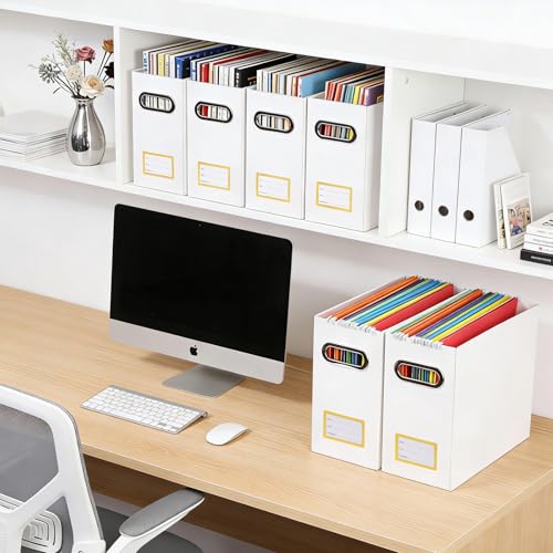 Collapsible File Organizer Box with Handle,12.20x5.11x9.84Inches, Filing Organizer for Home or Office, Small Portable File Box (1 Pack, White-Yellow) - color: White-Yellow, style: 1 Pack