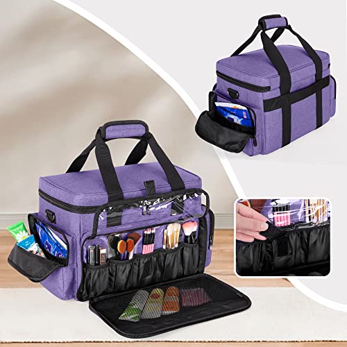 BAFASO Large Makeup Bag with 2 Removable Pouches and Detachable Dividers, Multifunctional Toiletry Bag Cosmetic Bag to Keep Makeup and Hair Supplies (Patent Pending), Purple - color: Purple
