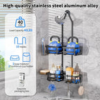 GAOKASE Aluminum Shower Caddy Hanging, Never Rust Shower Organizer- 4 Levels with adjustable Height 10 Hooks for Razor/Sponge - Rack with Soap Basket (Black-1) - color: Black-1