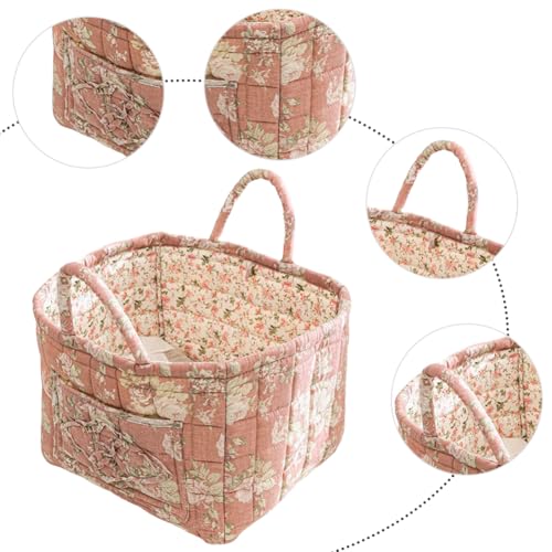 Boho Fabric Storage Basket, Boho Laundry Basket with Handle, Floral Pattern Foldable Laundry Baskets, Large Capacity Tote Bag Convenient for Organizing Clothes and Sundries (Pink) - color: Pink
