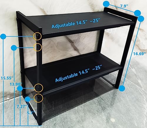 2 Tier Expandable Cabinet Shelf Organizer 14.5-25" L Kitchen Counter Shelf Rack Stand Sink Riser Countertop Storage Black (Normal 7.9”D) - color: Black, size: 7.9"D (normal) - 2 Tier