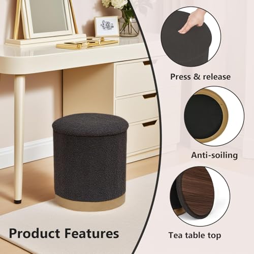 15" Round Storage Ottoman,Boucle Foot Rest/Seating/Storage for Small Space-Living Room/Bedroom/Dorm-Dark Grey - color: Dark Grey