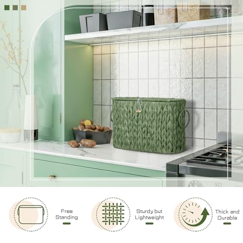 Kathfly Sage Green Toilet Paper Storage Basket with Lid Wicker Woven Bathroom Basket Toilet Paper Holder Holds up to 6 Mega Rolls Woven Organizer for Home Bathroom Kitchen Offices - style: Classic Style