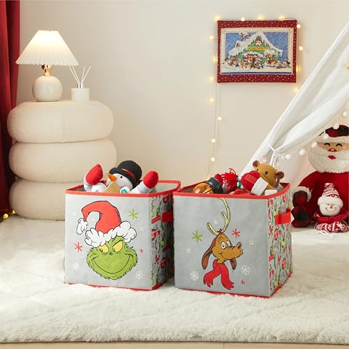 Idea Nuova Storage Cubes for Kids,2 Pack Collapsible Fabric Bins with Handles, Holiday Organizer Boxes for Bedroom, Playroom & Nursery, Festive Christmas Storage Baskets,Grinch Dr. Seuss - color: Grinch Dr Seuss