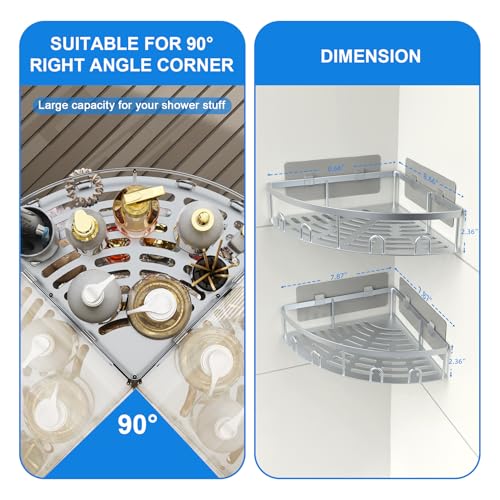 Corner Shower Caddy, 2 Pack Adhesive Bathroom Shower Corner Organizer Shelf, No Drilling Rustproof Wall Mounted Shower Storage Rack Shampoo Holder Organizer (Silver) - color: Silver