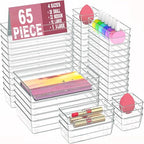 Manalete Drawer Organizers Set of 65, 4 Sizes Clear Plastic Drawer Organizers and Storage Bins for Kitchen, Bathroom, Office, Dresser Desk Drawer Organizer Tray for Jewelry, Makeup, Junk, Gadgets - size: 65Pack(0-0-5-10-22-28)