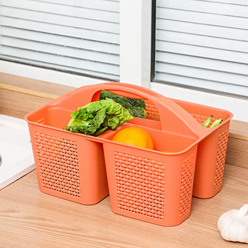 UUJOLY Plastic Portable Shower Caddy Bucket, Cleaning Shower Basket with Handle Compartments Storage Organizer for Bathroom Kitchen College Dorm Sink, Orange - color: Orange