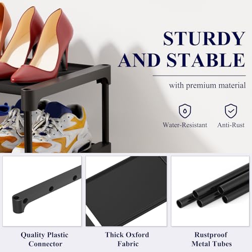 Kitsure Shoe Rack - Non-Woven Shoe Rack Shelf, Shoe Organizer for Closet, Entryway, Garage & Corridor, Stackable Shoe Shelves, X-Large, Black - color: Black, size: 27.5" Wide - 4 Tier
